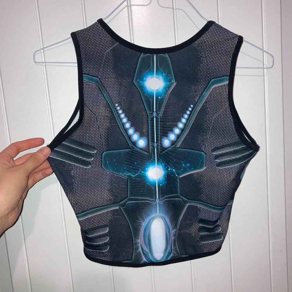 Badinka Futuristic Cyberpunk Mech Robot Crop Tank Top - Picture 3 of 10